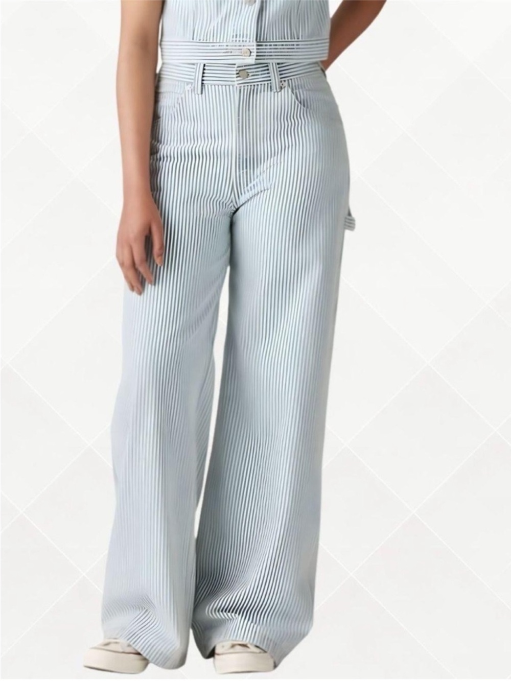 Levi's Light Blue & White Pinstripe Cinch Wide-Leg Jeans